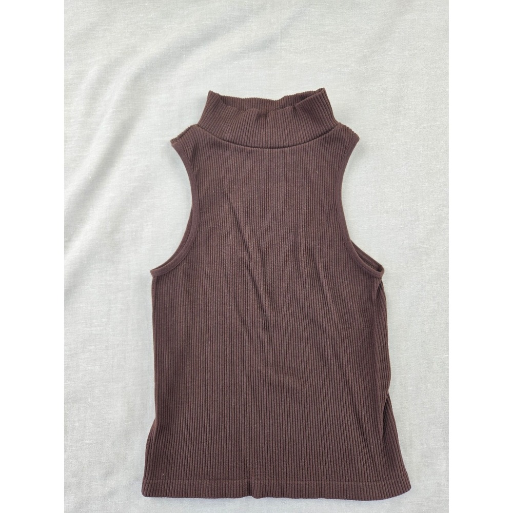 Suzette Collection Brown Ribbed Mock Neck Sleeveless Top Womens SM - Picture 2 of 8